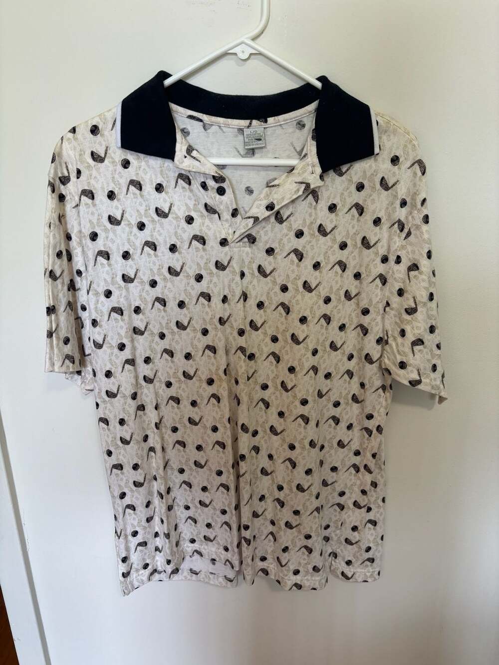 Vintage Men's Golf Print Short Sleeve Polo Shirt